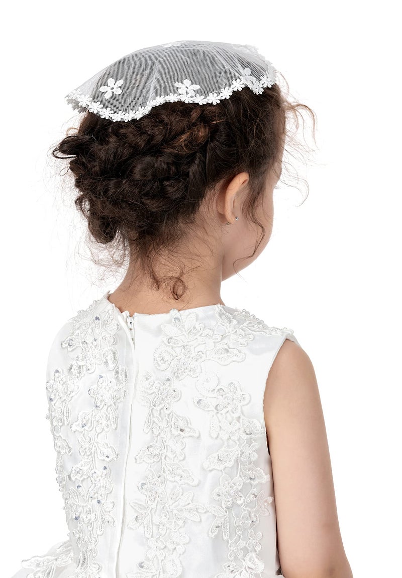 PAMOR First Communion Veils for Girls Lace Chapel Cap Veil Mantilla Veils Church Veil for Catholic Baptism Circle Round (White B) - Image 4