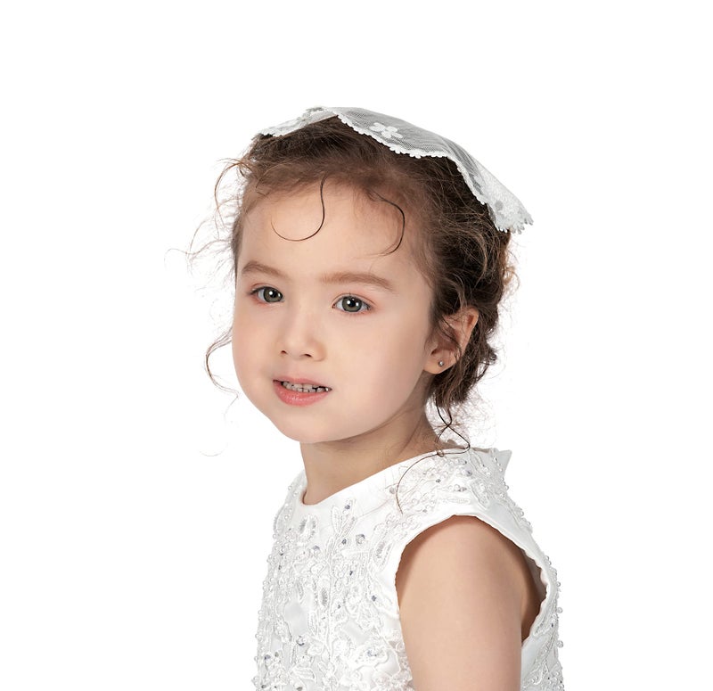 PAMOR First Communion Veils for Girls Lace Chapel Cap Veil Mantilla Veils Church Veil for Catholic Baptism Circle Round (White B) - Image 2