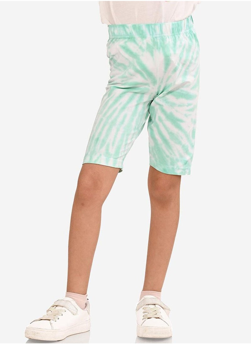 Bonkids Regular Fit Printed Green Cotton Shorts For Girls Pull On 100 % Cotton  - Image 1