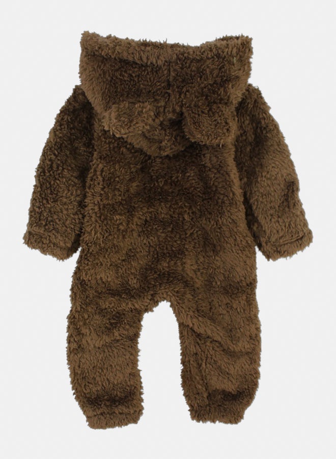 Our kids Kids Unisex Baby Fleeced Hooded Baby Footie – Coffee with Teddy Design - Image 2