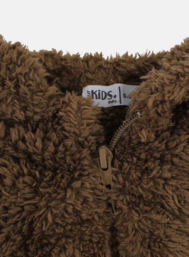 Our kids Kids Unisex Baby Fleeced Hooded Baby Footie – Coffee with Teddy Design - Image 3