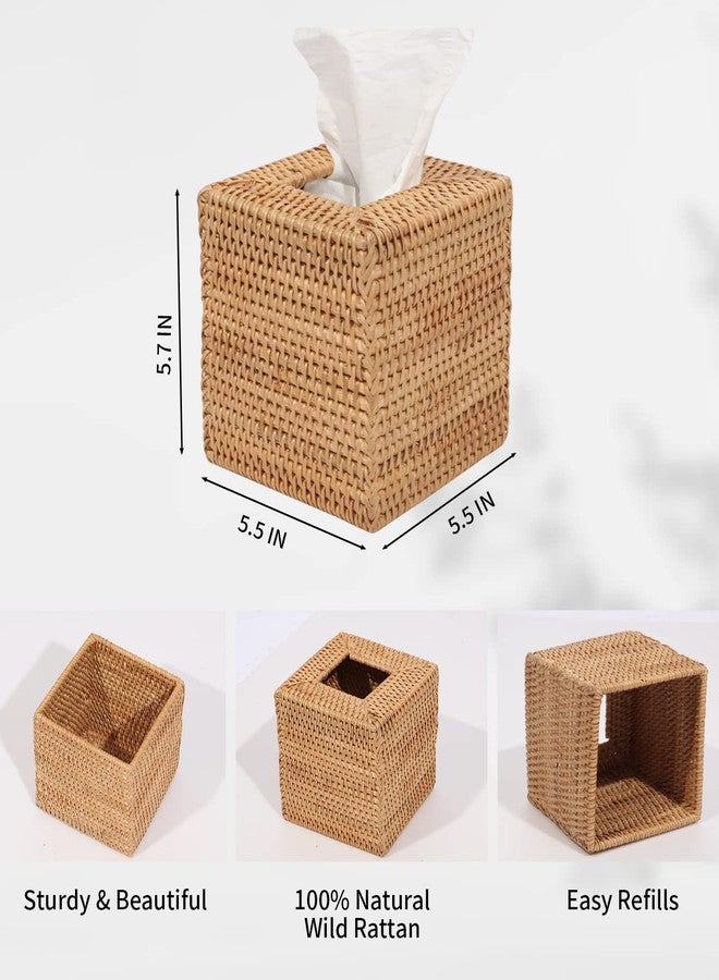 Livelab Rattan Tissue Box Cover, Square Hand Woven Natural Wicker Tissue Box Holder, Decorative Facial Napkin Holder Tissue Box Organizer Dispenser | Natural - Image 5