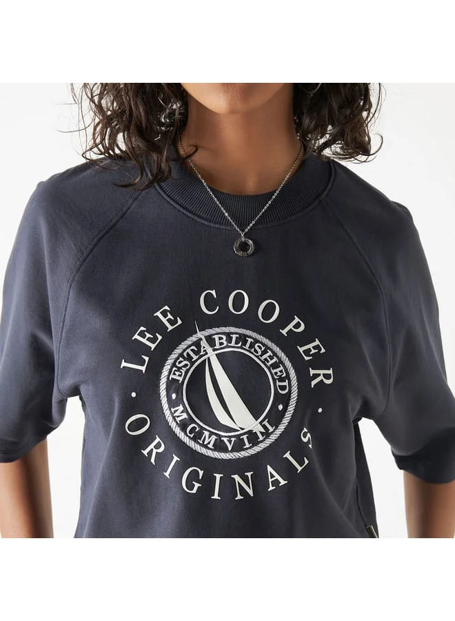 Lee Cooper Lee Cooper Printed Cropped T-shirt with Crew Neck and Raglan Sleeves