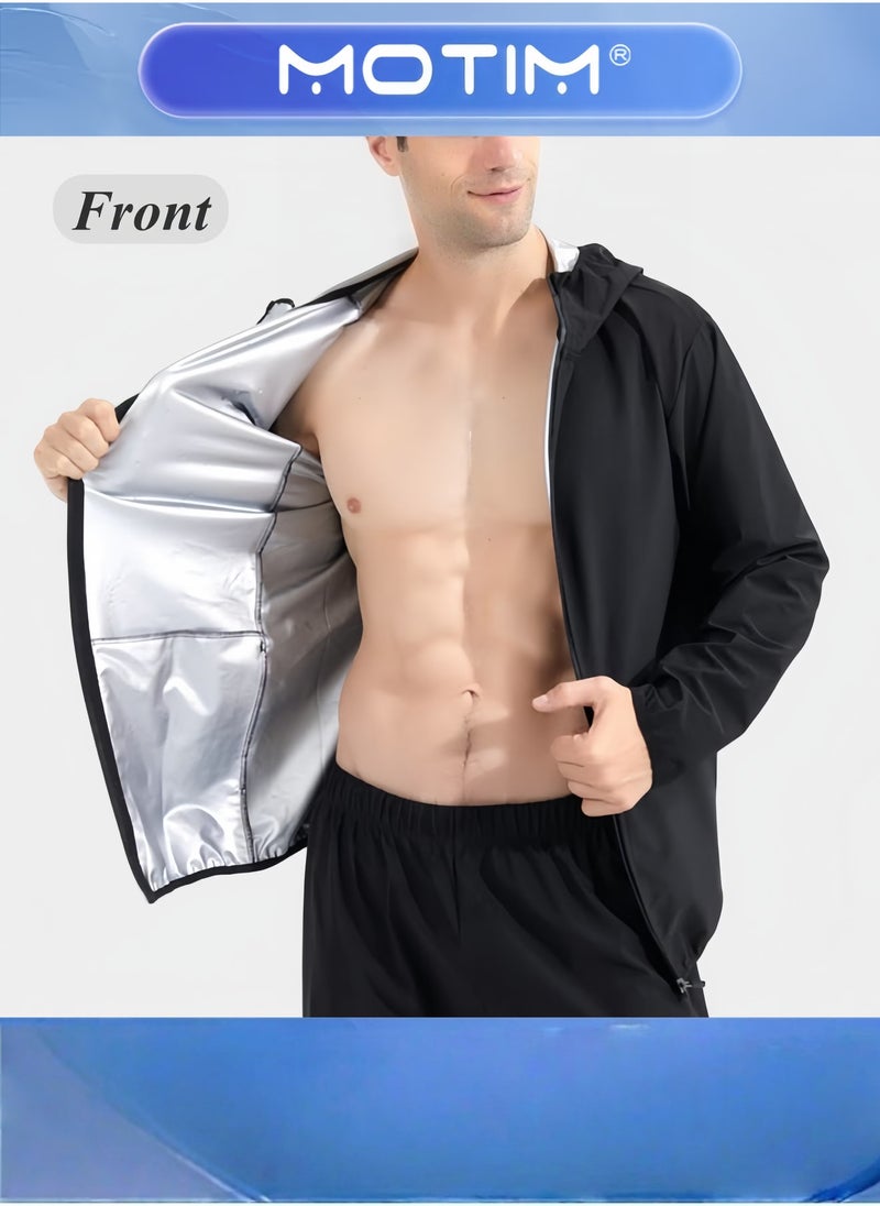 موتيم جاكيت الساونا للرجال مع قبعة للحفاظ على الحرارة جاكيت للتعرق للتمرين والركض - Image 5