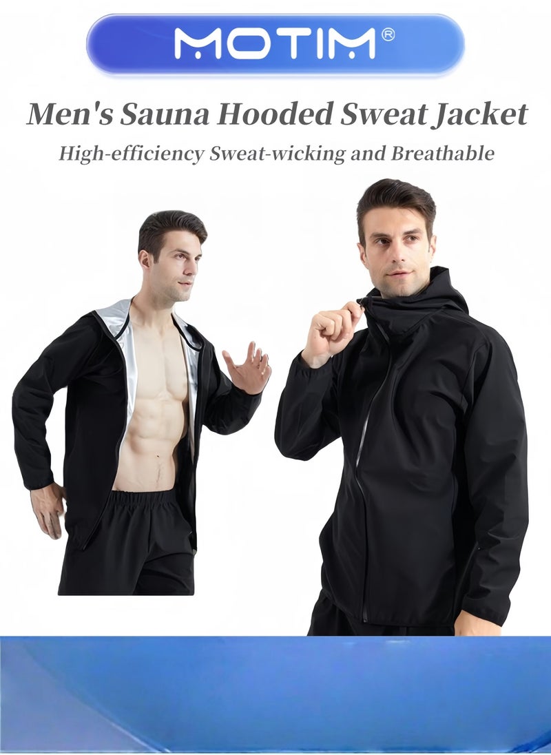 موتيم جاكيت الساونا للرجال مع قبعة للحفاظ على الحرارة جاكيت للتعرق للتمرين والركض - Image 1