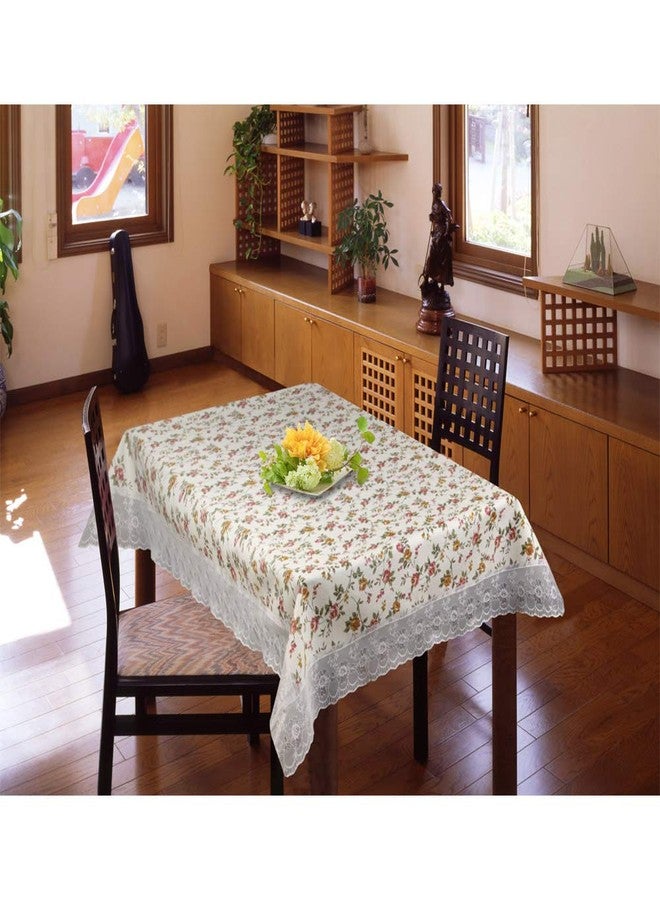 Freelance PVC Vinyl Tuscany Flannel Backing Dining Plastic Table Cover Cloth - Waterproof Protector, 4 Seater, Round 60 inches (with White Border Edge Lace) - Product of Meiwa, Japan - Image 1