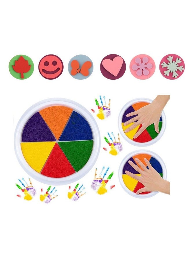 ArtBee ArtBee 6 Colors Ink Pads- Stamp with 6 Disgn Stamps DIY Finger Color-Painting Craft Cardmaking DIY Ink Pad for Kids Montessori Drawing Learning Education Toys  - Image 1