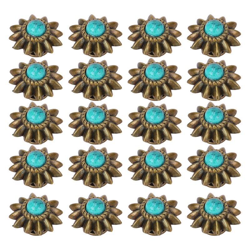 20 Set Daisy Decorative Conchos Buckles Simulation Turquoise Alloy Rivets Vintage Western Metal Screwback Buttons Green - Image 2