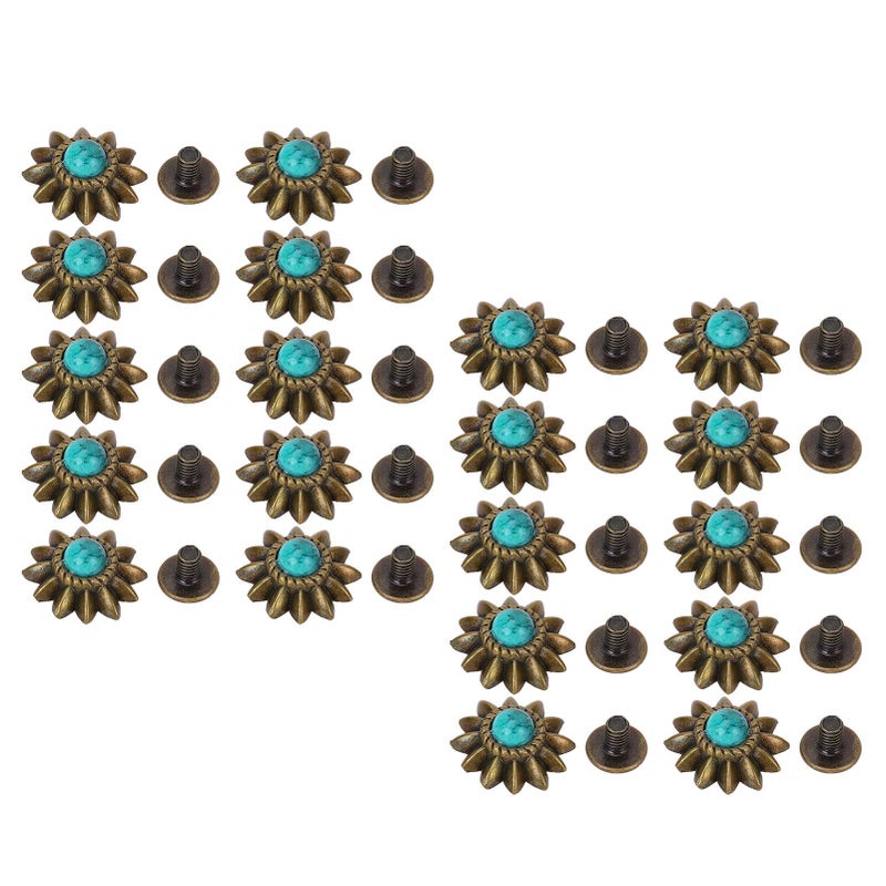 20 Set Daisy Decorative Conchos Buckles Simulation Turquoise Alloy Rivets Vintage Western Metal Screwback Buttons Green - Image 5