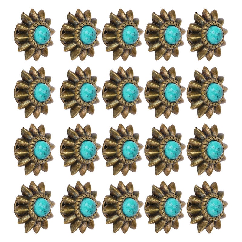 20 Set Daisy Decorative Conchos Buckles Simulation Turquoise Alloy Rivets Vintage Western Metal Screwback Buttons Green - Image 4