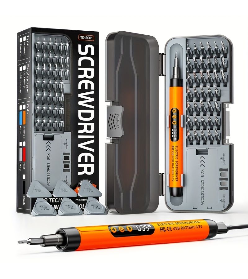46 In 1 Digital Display Cordless Screwdriver Set High Torque Quiet Rechargeable Orange - Image 1