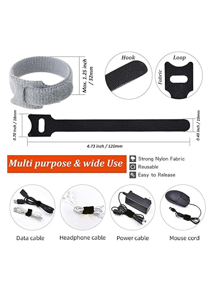 erorex Fastening Cable Ties Reusable 5inch Adjustable Wire Ties Strap Cable Management Tidy 30pcs Cord Ties Cord Organizer Wire Tie (Grey-Black) - Image 4