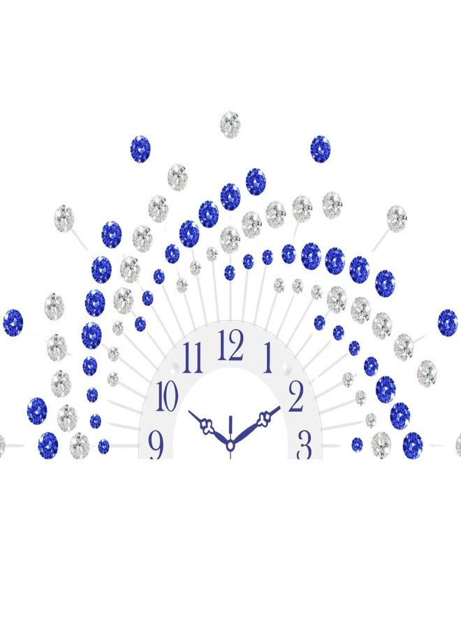 CHRONIKLE Beautiful Crystal Analog Floral Design Round Diamond Studded Metal Wall Clock for Living Room Home Decor Office Gifts (Size: 60 x 5 x 60 CM | Color: Blue & White | Weight: 1460 Gram) - Image 5