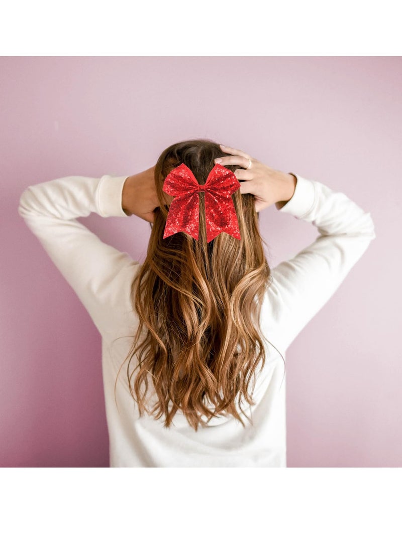 JI 3pcs 7inch Jumbo Bow Hair Clip for Girls Glitter Cheer Bow Barrettes Sequin Bow Ponytail Duck Hair Clip for Women Teen Cheerleader Costume Accessories (3 colors)  - Image 3