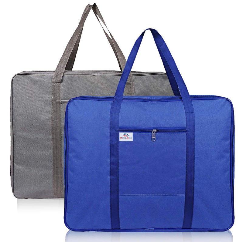 Kuber Industries Heart Home Small Size Lightweight Foldable Rexine Jumbo Underbed Storage Bag With Zipper And Handle Grey Royal BluePack of 2 - Image 1