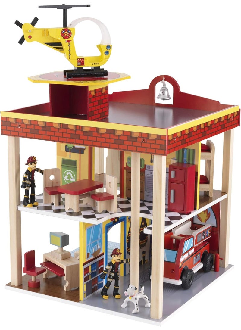 KidKraft KidKraft Wooden Fire Station Set for 360 Degree Play  Wooden Construction Working Garage Doors Bendable Figures Young Children Toy Comes with Instructions Scree Free Toy Gift for Ages 3  - Image 1