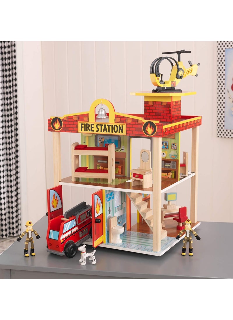 KidKraft KidKraft Wooden Fire Station Set for 360 Degree Play  Wooden Construction Working Garage Doors Bendable Figures Young Children Toy Comes with Instructions Scree Free Toy Gift for Ages 3  - Image 4