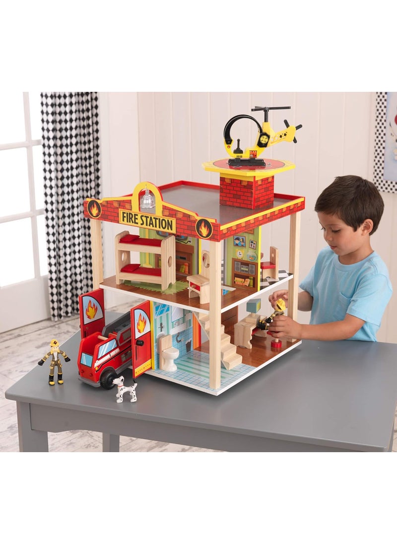 KidKraft KidKraft Wooden Fire Station Set for 360 Degree Play  Wooden Construction Working Garage Doors Bendable Figures Young Children Toy Comes with Instructions Scree Free Toy Gift for Ages 3  - Image 2