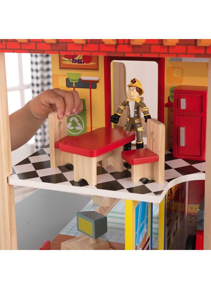 KidKraft KidKraft Wooden Fire Station Set for 360 Degree Play  Wooden Construction Working Garage Doors Bendable Figures Young Children Toy Comes with Instructions Scree Free Toy Gift for Ages 3  - Image 5