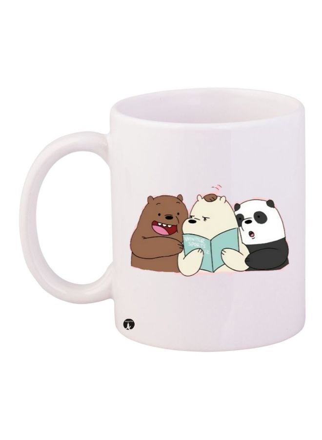 RYN Bear Cartoon Printed Coffee Mug White/Brown/Black 11ounce