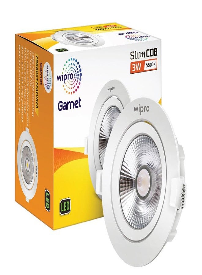 Wipro Garnet 3 W Slim COB Downlight for False Ceiling | Cool Day White (6500K) | Ceiling or Cabinet Light with Adjustable Optics | Pack of 1 - Image 1