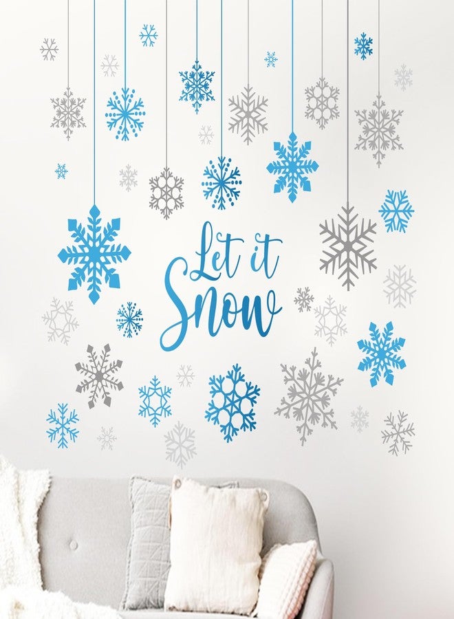 Mfault Winter Blue Grey Snowflakes Wall Decals Stickers, Let It Snow Decorations Bedroom Art, Christmas Seasonal Home Living Room Kitchen Decor - Image 5