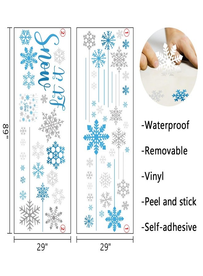Mfault Winter Blue Grey Snowflakes Wall Decals Stickers, Let It Snow Decorations Bedroom Art, Christmas Seasonal Home Living Room Kitchen Decor - Image 2