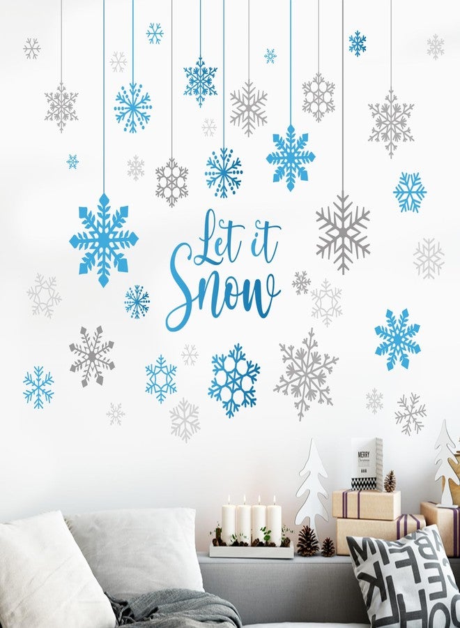 Mfault Winter Blue Grey Snowflakes Wall Decals Stickers, Let It Snow Decorations Bedroom Art, Christmas Seasonal Home Living Room Kitchen Decor - Image 4