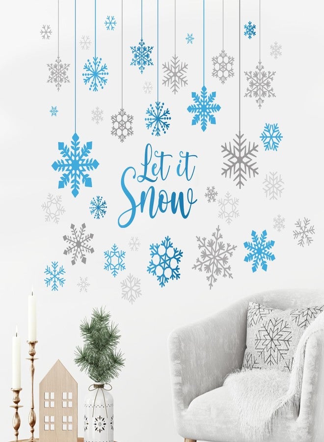 Mfault Winter Blue Grey Snowflakes Wall Decals Stickers, Let It Snow Decorations Bedroom Art, Christmas Seasonal Home Living Room Kitchen Decor - Image 3