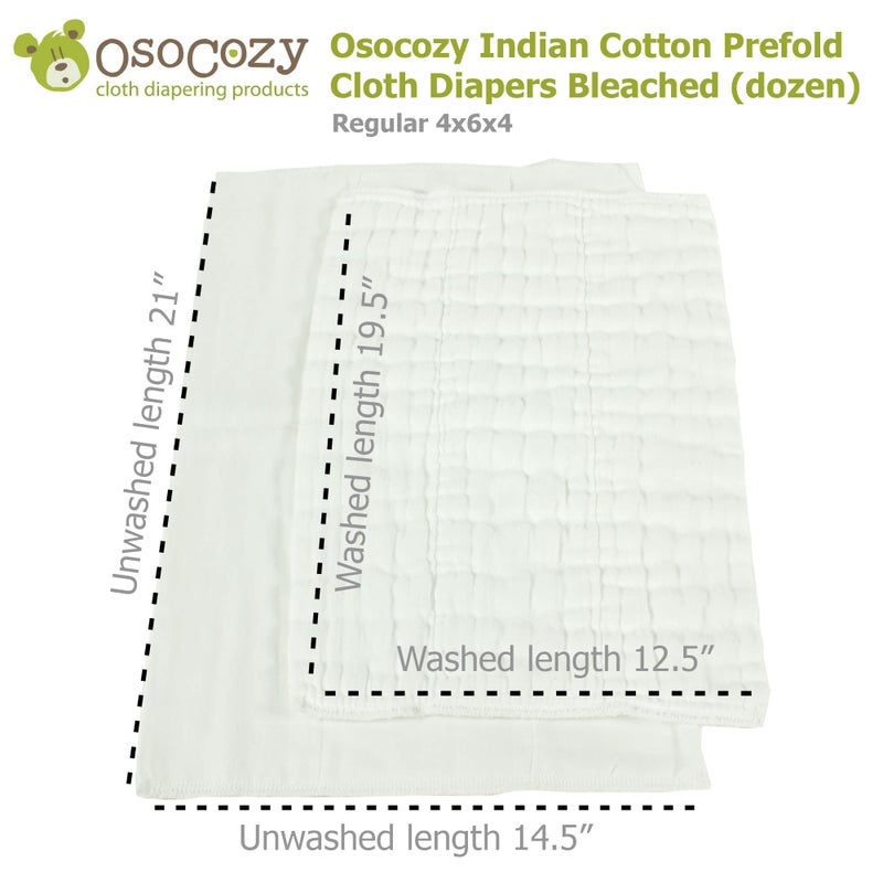 OsoCozy - Prefold Cloth Diapers (1 Dz) - Soft, Absorbent Durable Diaper Service Quality Prefolds. 100% Cotton - 14.5"x21", Fits 15-30 Lbs. - (Regular 4x6x4) - Image 3