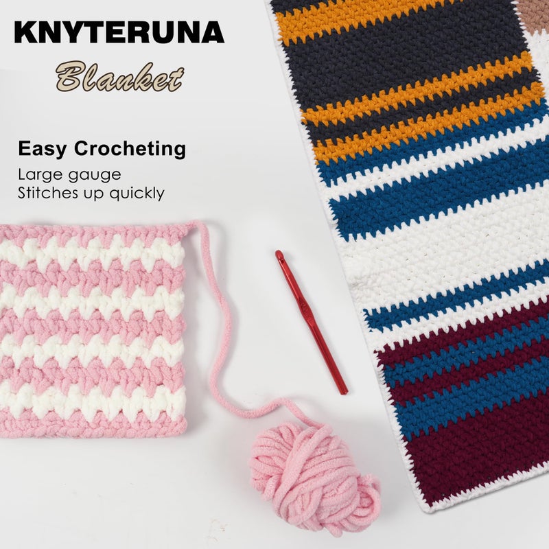 Knyteruna #6 Super Bulky Blanket Yarn for Crocheting - 4 Skeins(Each 10.5oz/300g, 220yds/201m), Chunky Chenille Thick Plush Big Soft Yarn for Crocheting Knitting Blankets, Pink - Image 5