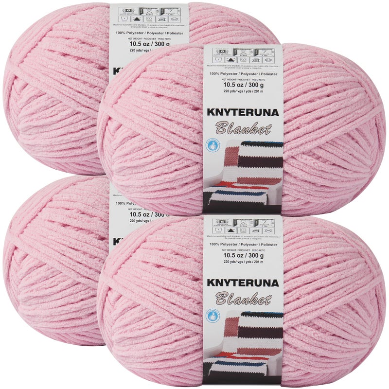 Knyteruna #6 Super Bulky Blanket Yarn for Crocheting - 4 Skeins(Each 10.5oz/300g, 220yds/201m), Chunky Chenille Thick Plush Big Soft Yarn for Crocheting Knitting Blankets, Pink - Image 1