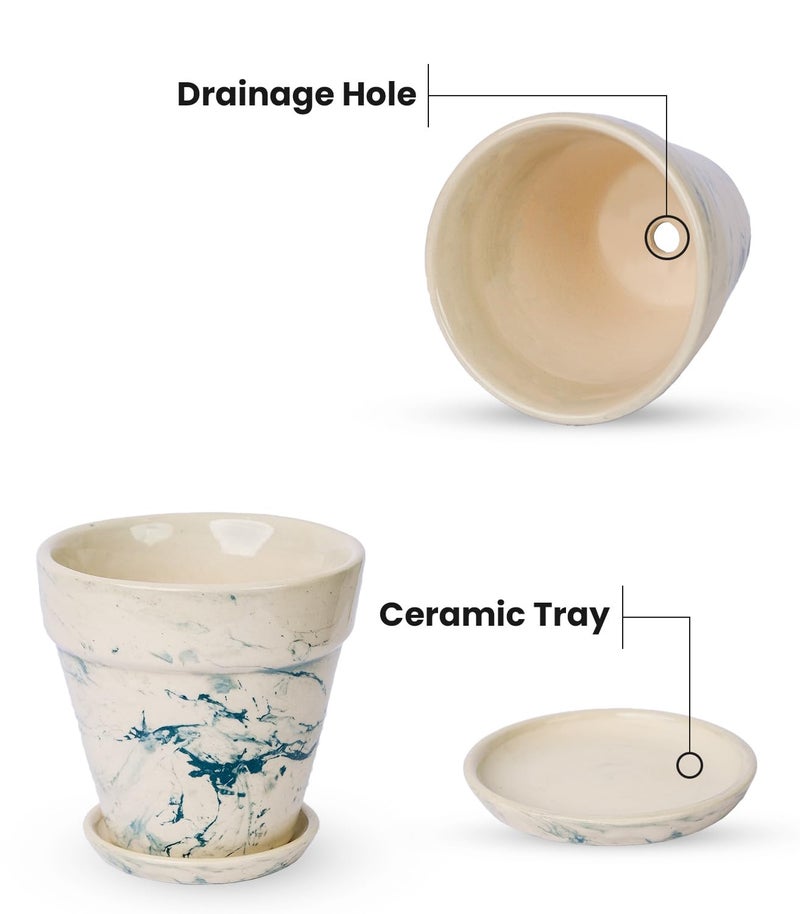 Nurturing Green® Combo of 2 Green 'Mystique' Ceramic Pots for Indoor Plants & Decor (Size: 5.5 Inch High*6 Inch Wide | Comes with Bottom Tray) - Image 2