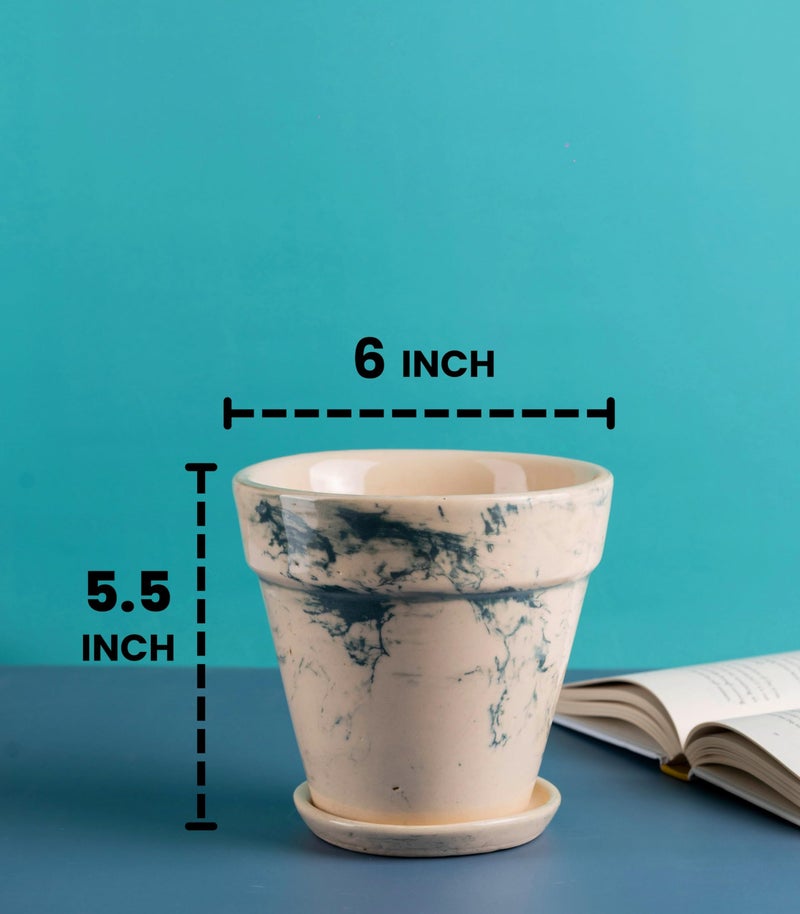 Nurturing Green® Combo of 2 Green 'Mystique' Ceramic Pots for Indoor Plants & Decor (Size: 5.5 Inch High*6 Inch Wide | Comes with Bottom Tray) - Image 3