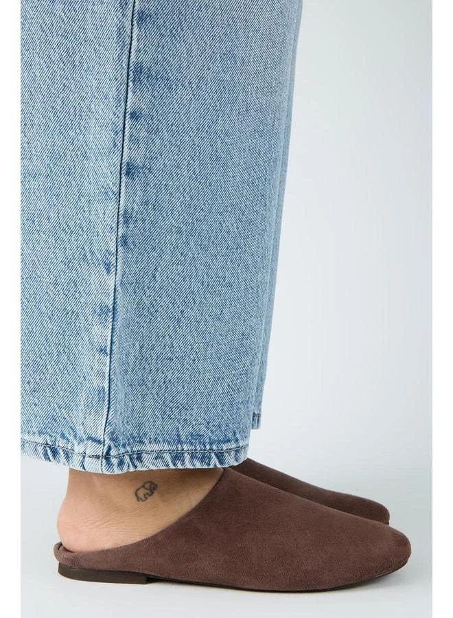 Campos Women's Genuine Leather Flat Sole Coffee Slippers.