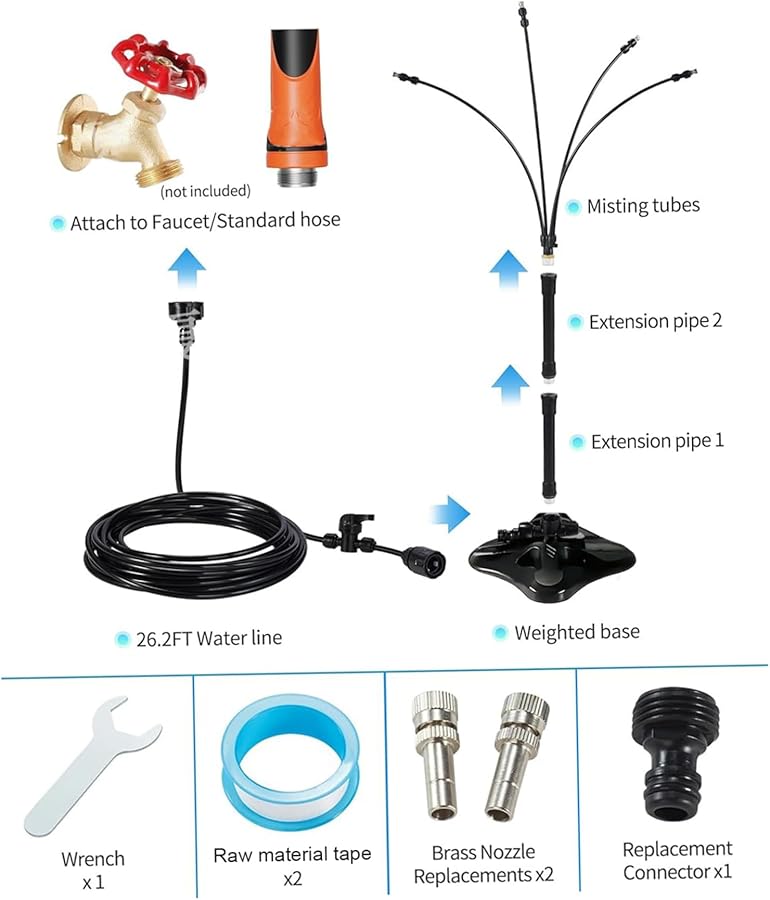 Adjustable Height Portable Misting System with 26ft Water Line for Outdoor Cooling - Image 4