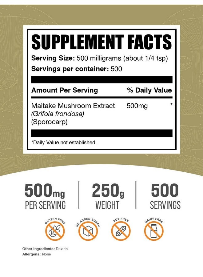 BulkSupplements.com Maitake Mushroom Extract Powder - Superfood Supplement, Maitake Mushroom Supplement - Gluten Free, 500mg per Serving, 250g (8.8 oz) (Pack of 1) - Image 2