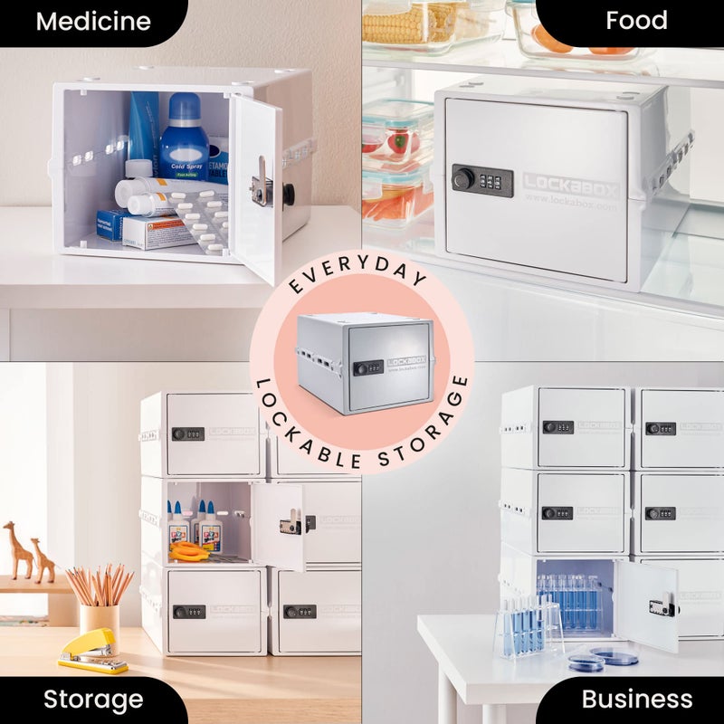 Lockabox One™ | Compact and Hygienic Lockable Storage Box for Food, Medicines, Tech and Home Safety | One Size 12 x 8 x 6.6 inches externally (Opal White) - Image 3