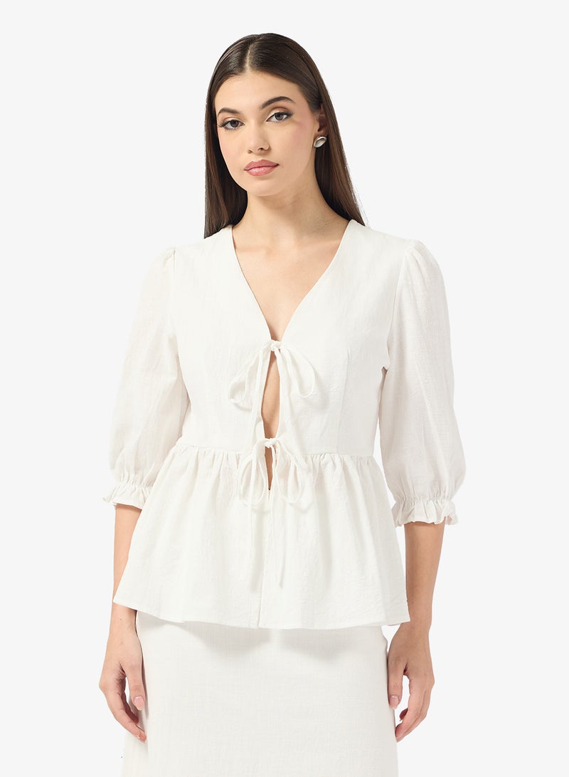 ELLA Blouse With Tie Up Detail & Skirt Set - Image 3