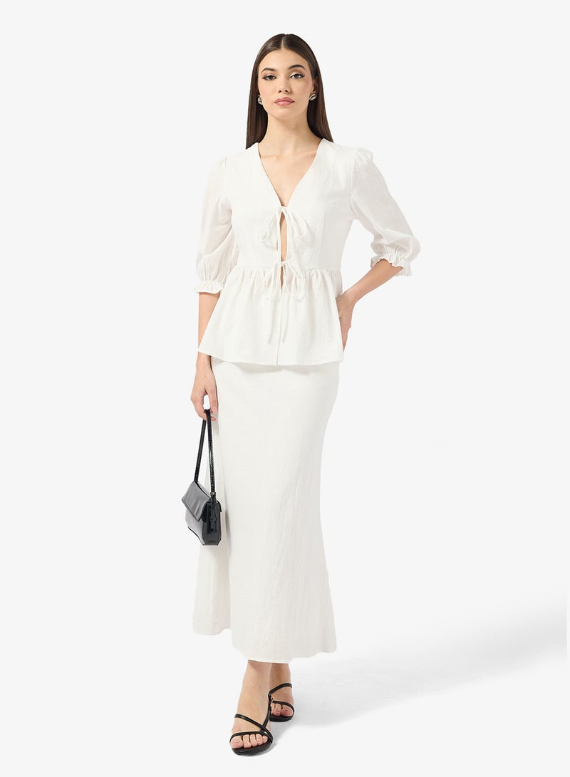 ELLA Blouse With Tie Up Detail & Skirt Set - Image 1