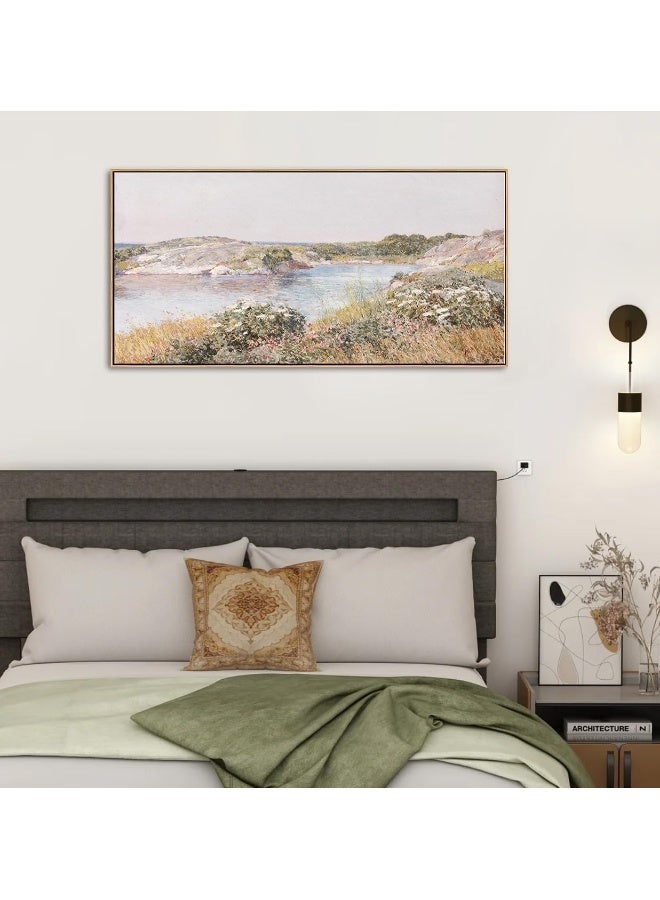 DJSYLIFE Large Framed Wall Art - Vintage Countryside Landscape Wildflowers River Scene Canvas Prints - Image 2