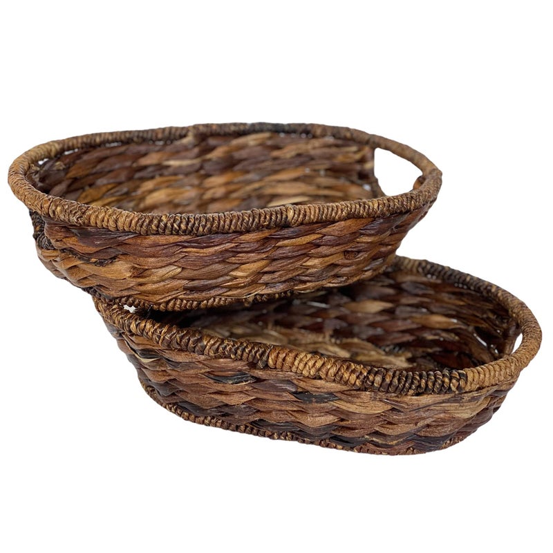 Wrightmart Handwoven Oval Wicker Baskets  Set of 2 Natural Abaca Bread and Fruit Baskets Decorative Countertop Storage for Kitchen Bathroom or Table 12 x 8 x 325