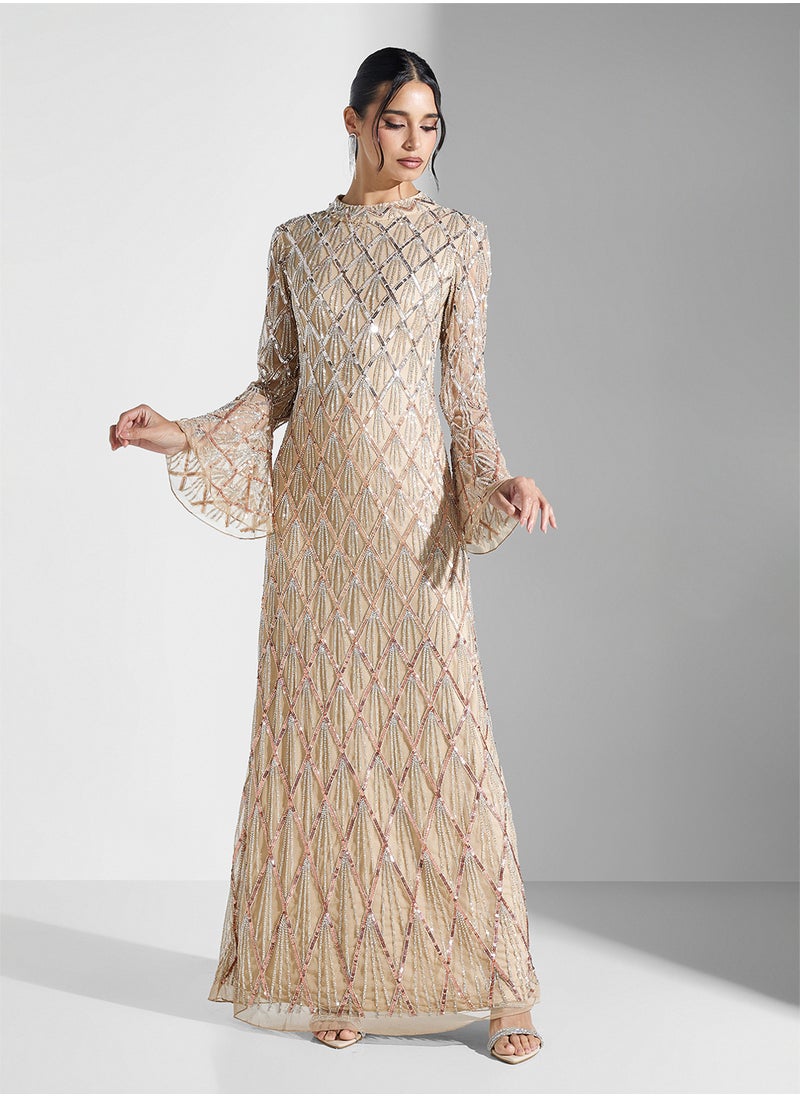 Amelia Rose Embellished Flared Sleeve Maxi Dress  - Image 1