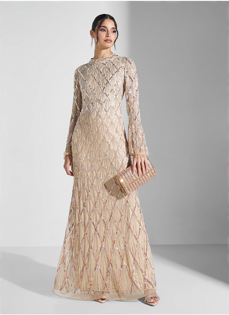 Amelia Rose Embellished Flared Sleeve Maxi Dress  - Image 4