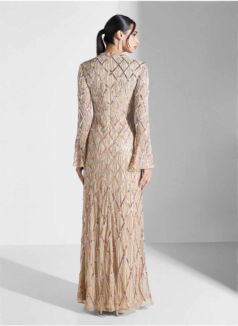 Amelia Rose Embellished Flared Sleeve Maxi Dress  - Image 2
