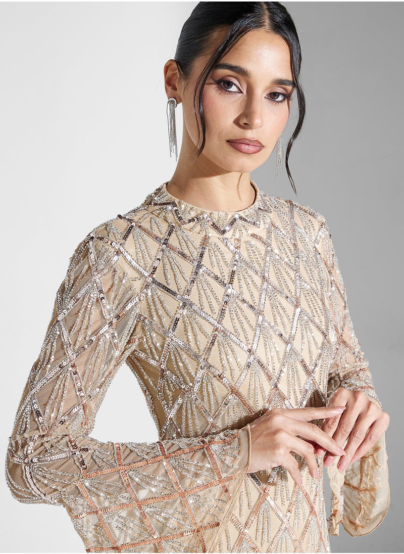 Amelia Rose Embellished Flared Sleeve Maxi Dress  - Image 3
