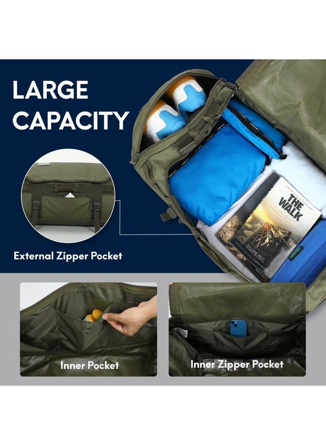 Haimont Large Duffle Backpack Bag for Men Travel, Heavy Duty Duffel Bags with Shoes Compartment for Long Trip, Camping, Water-resistant, 90L, Army Green - Image 4