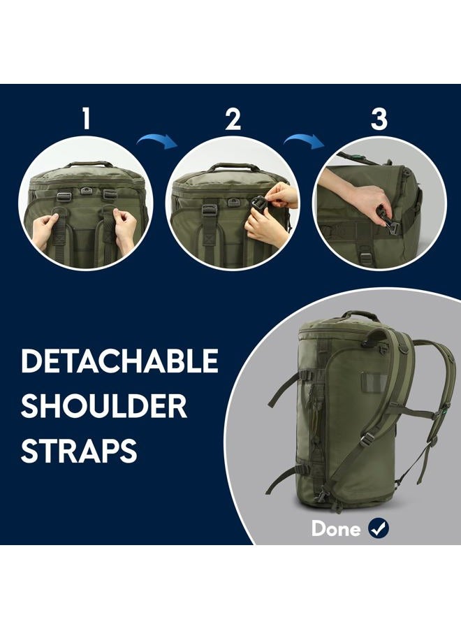 Haimont Large Duffle Backpack Bag for Men Travel, Heavy Duty Duffel Bags with Shoes Compartment for Long Trip, Camping, Water-resistant, 90L, Army Green - Image 2