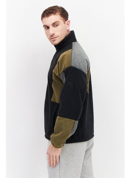 Fourlaps Men High Neck Long Sleeve Colorblock Half Zip Sweatshirt, Olive  - Image 2