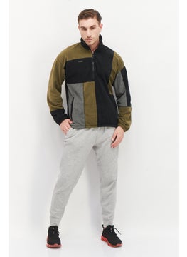 Fourlaps Men High Neck Long Sleeve Colorblock Half Zip Sweatshirt, Olive  - Image 4